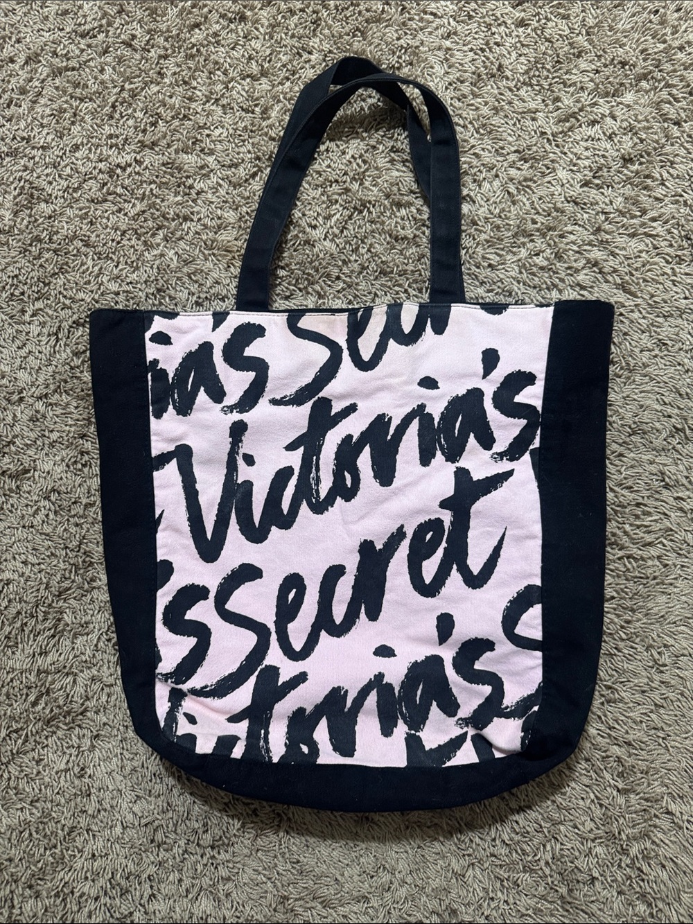 Victoria's Secret Pink and Black Script Logo Tote